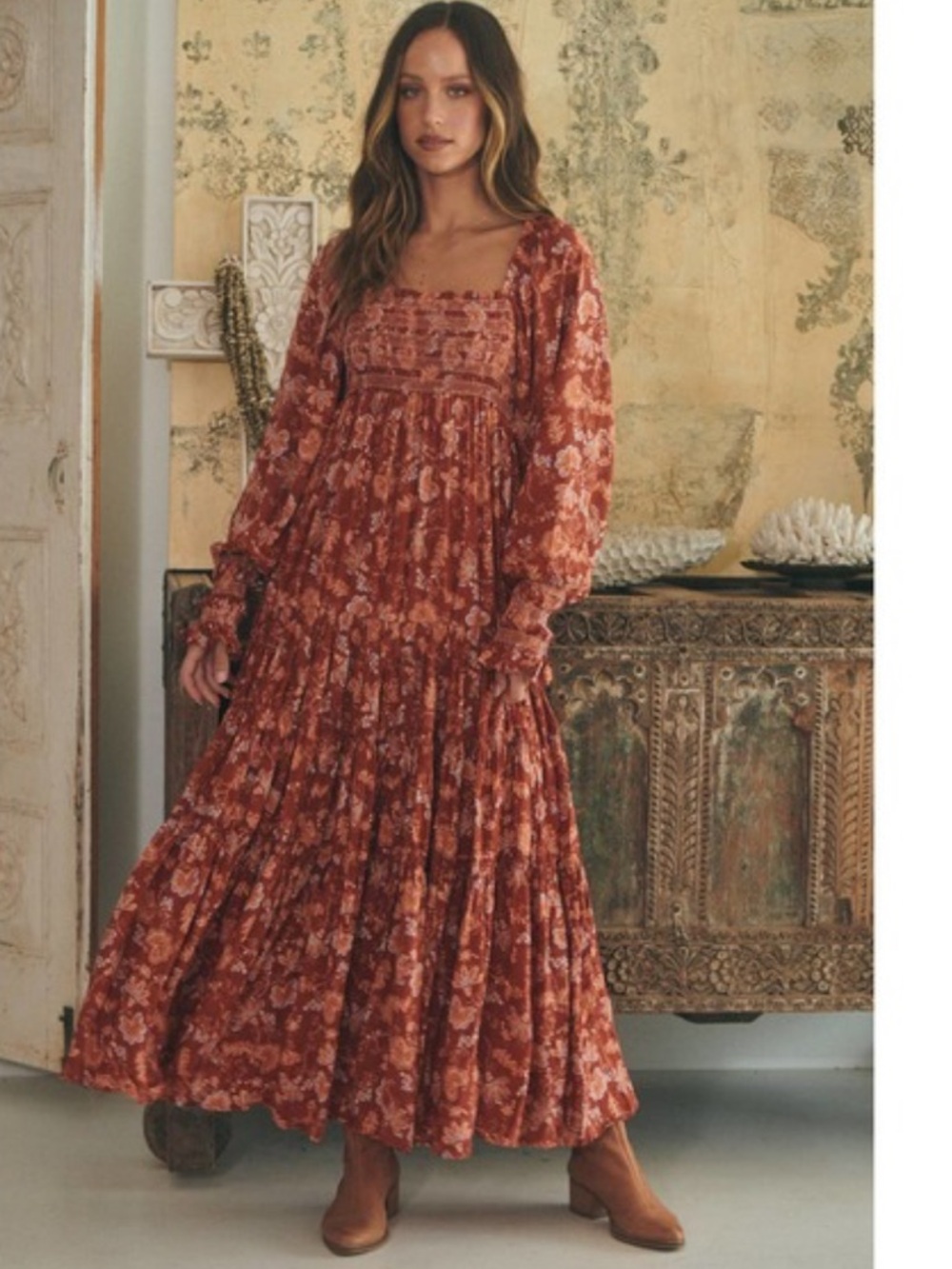 Free People Rust Floral Maxi Dress